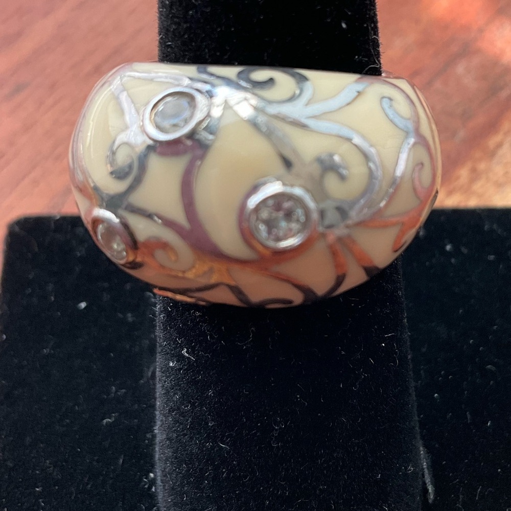 Angelique De Paris White Enamel Ring